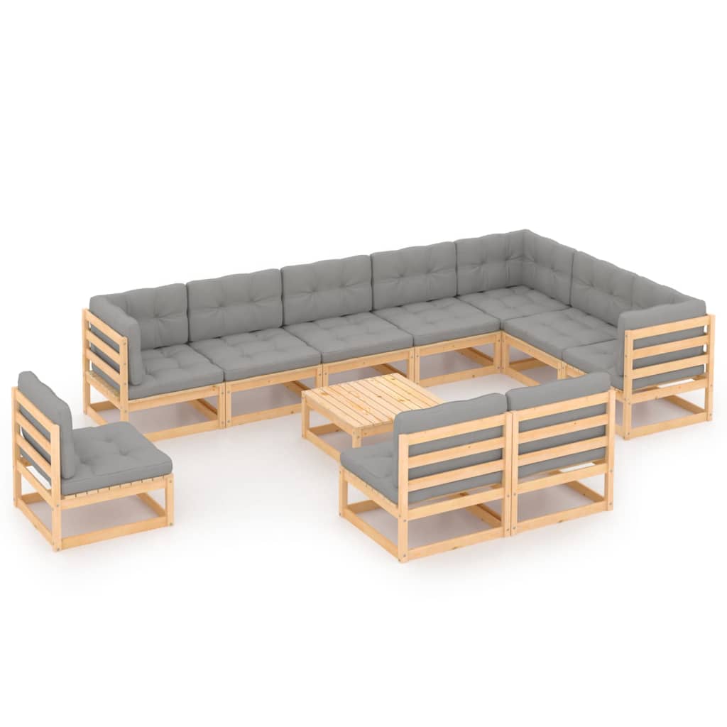 10-tlg. Garten-Lounge-Set mit Kissen Kiefer Massivholz